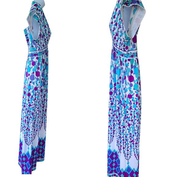 Vintage Emilio Pucci for Formfit Nylon Caftan Maxi Dress Small Blue Bubble Print - Picture 5 of 14